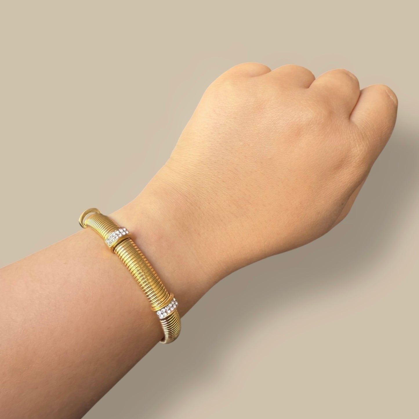 Textured Coil Bangle with Crystal Bands