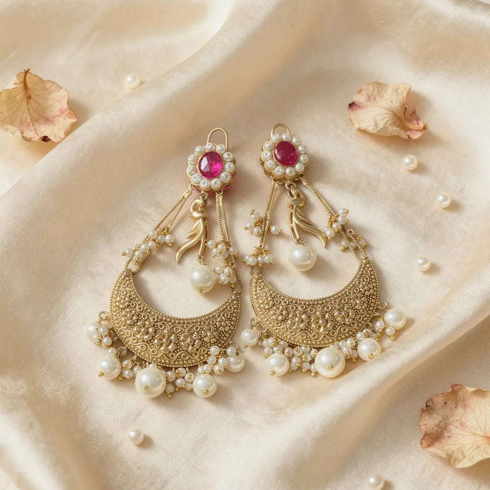 Embellished Pearl Chandbalis