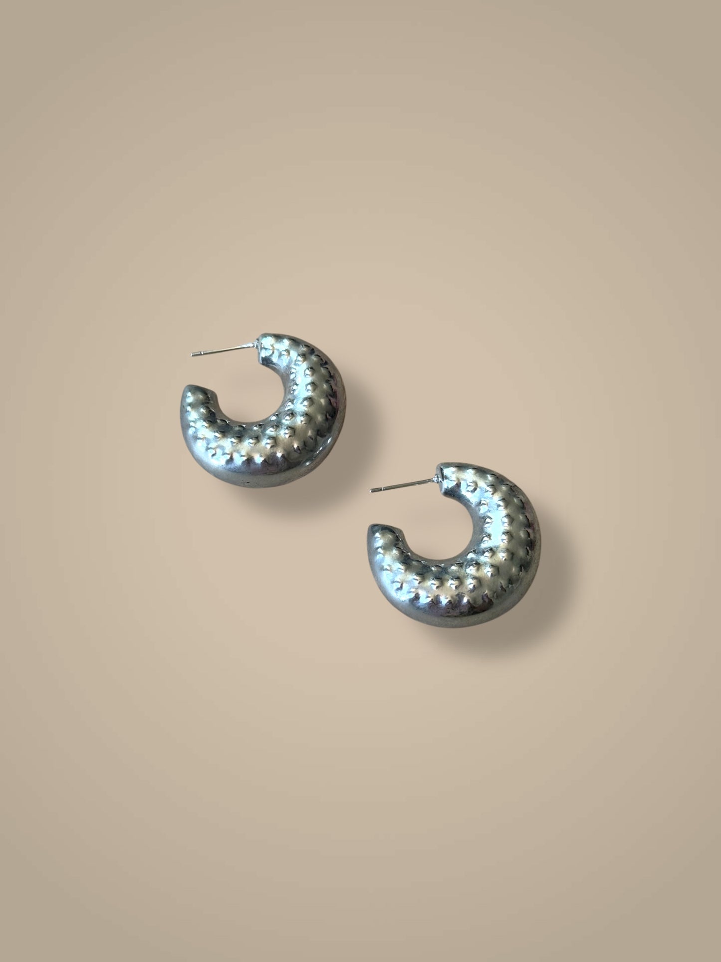 Textured Polish Silver Hoops Earrings