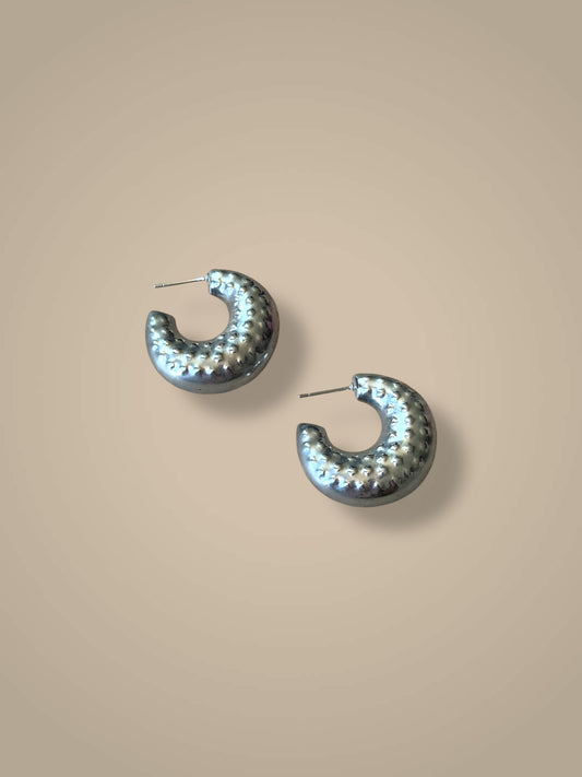 Textured Polish Silver Hoops Earrings