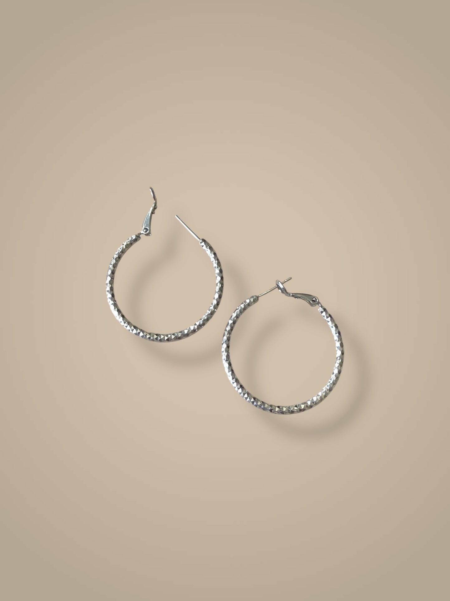 Textured Silver Round Hoops