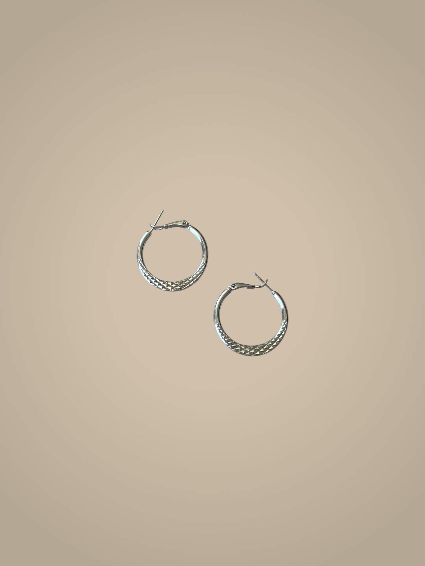 Textured Silver Round Hoops