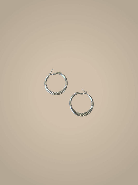Textured Silver Round Hoops