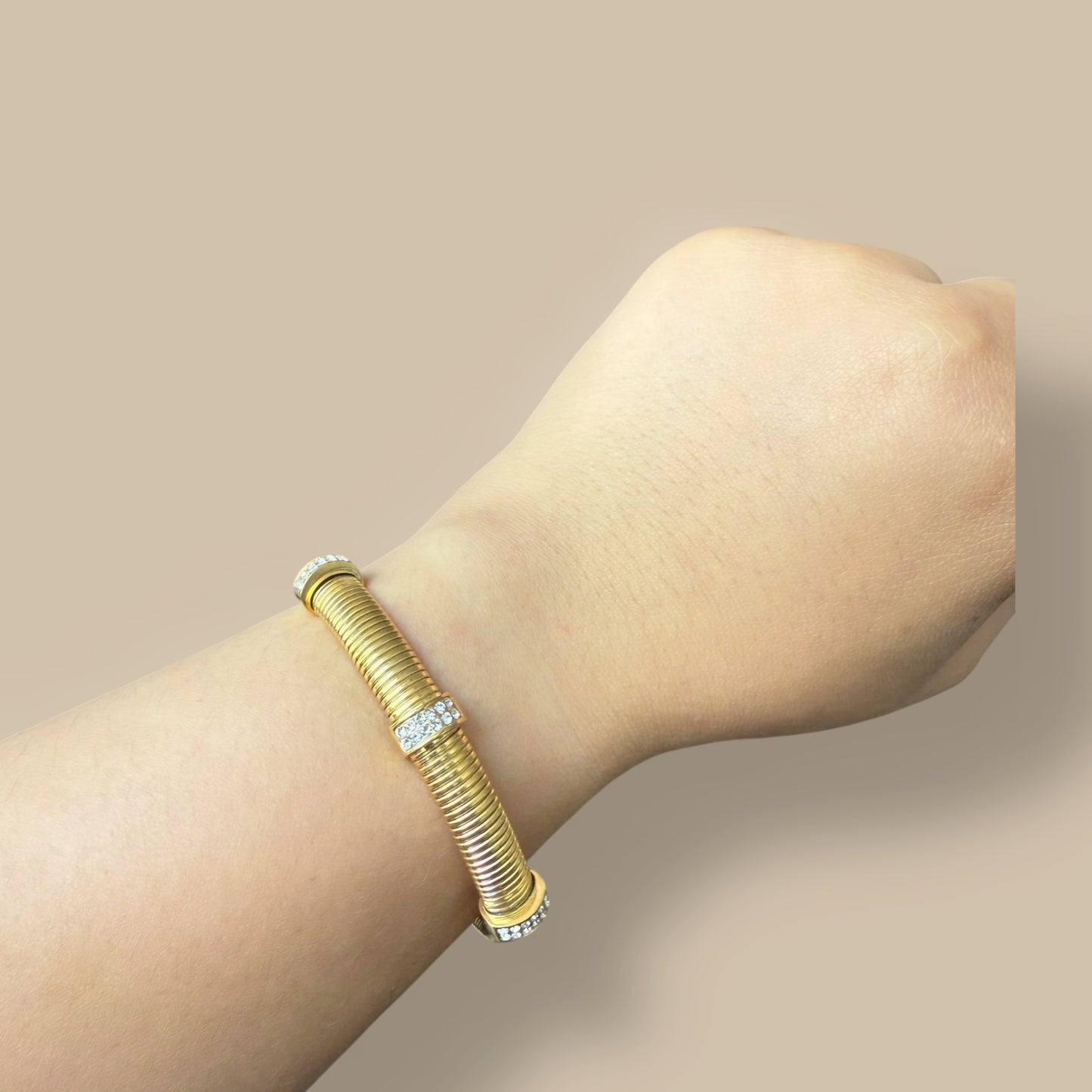 Textured Coil Bangle with Crystal Bands