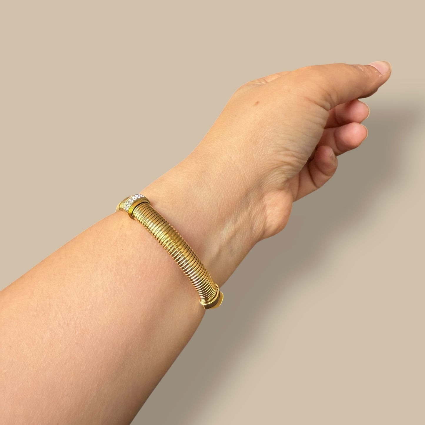 Textured Coil Bangle with Crystal Bands