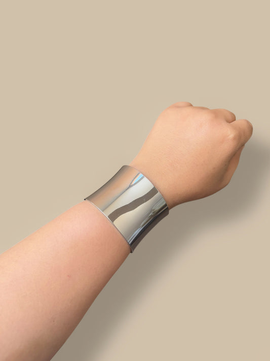 The Sheen Silver Wide Cuff Bracelet