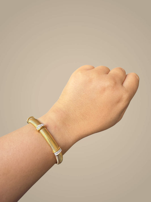 Textured Coil Bangle with Crystal Bands